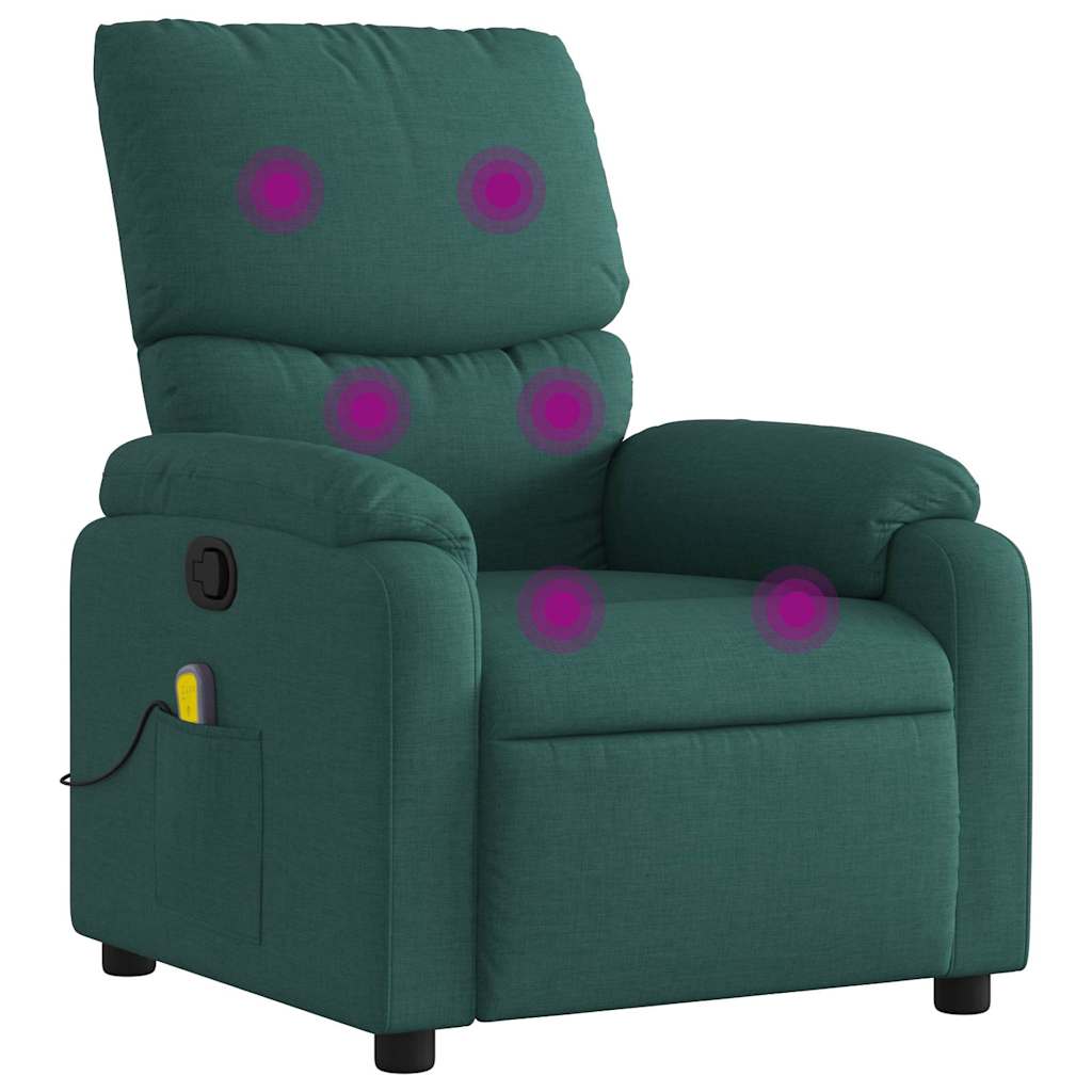 vidaXL Masážní polohovací křeslo tmavě zelené textil