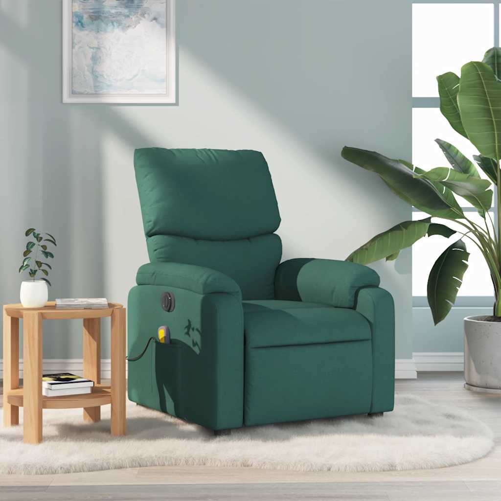 vidaXL Fotoliu de masaj rabatabil, verde închis, material textil