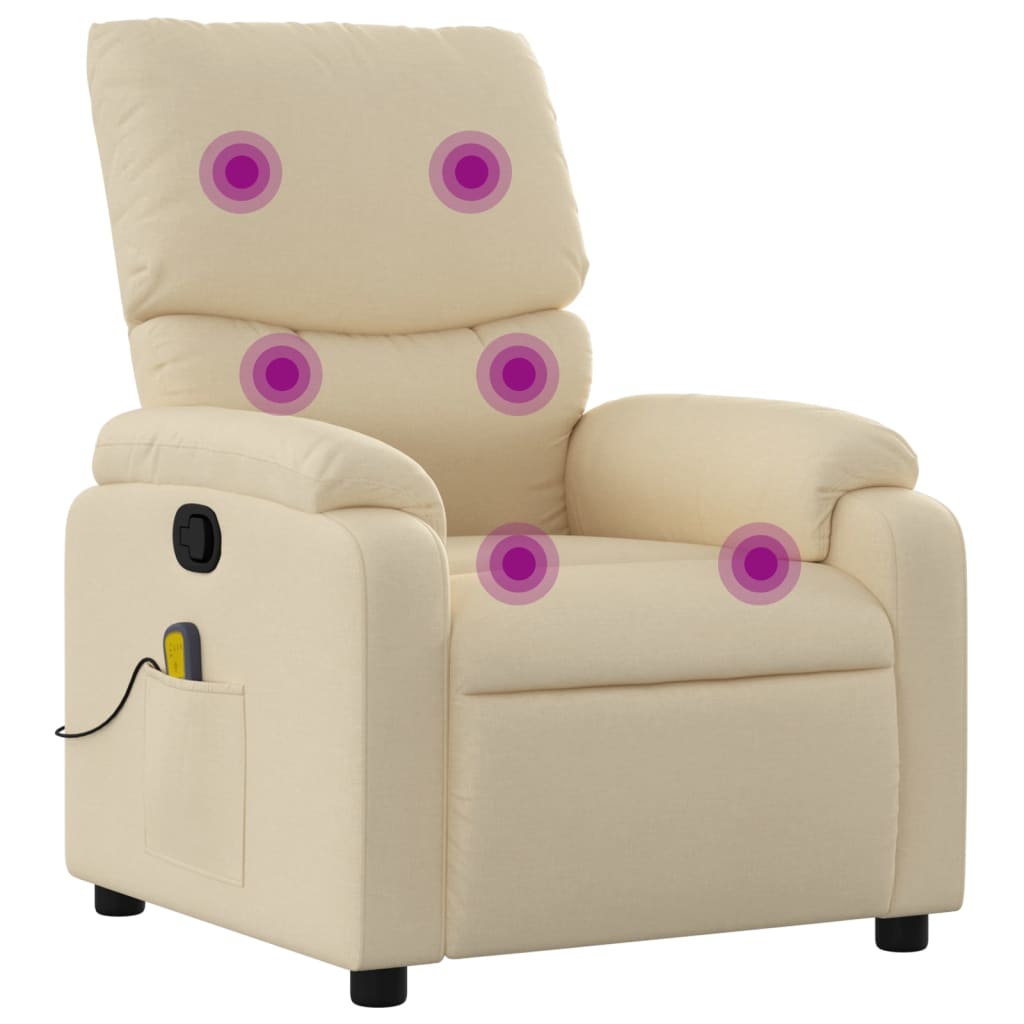 vidaXL Massage Recliner Chair Cream Fabric