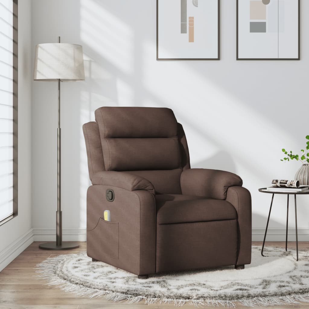 vidaXL Fotoliu de masaj rabatabil, maro închis, material textil