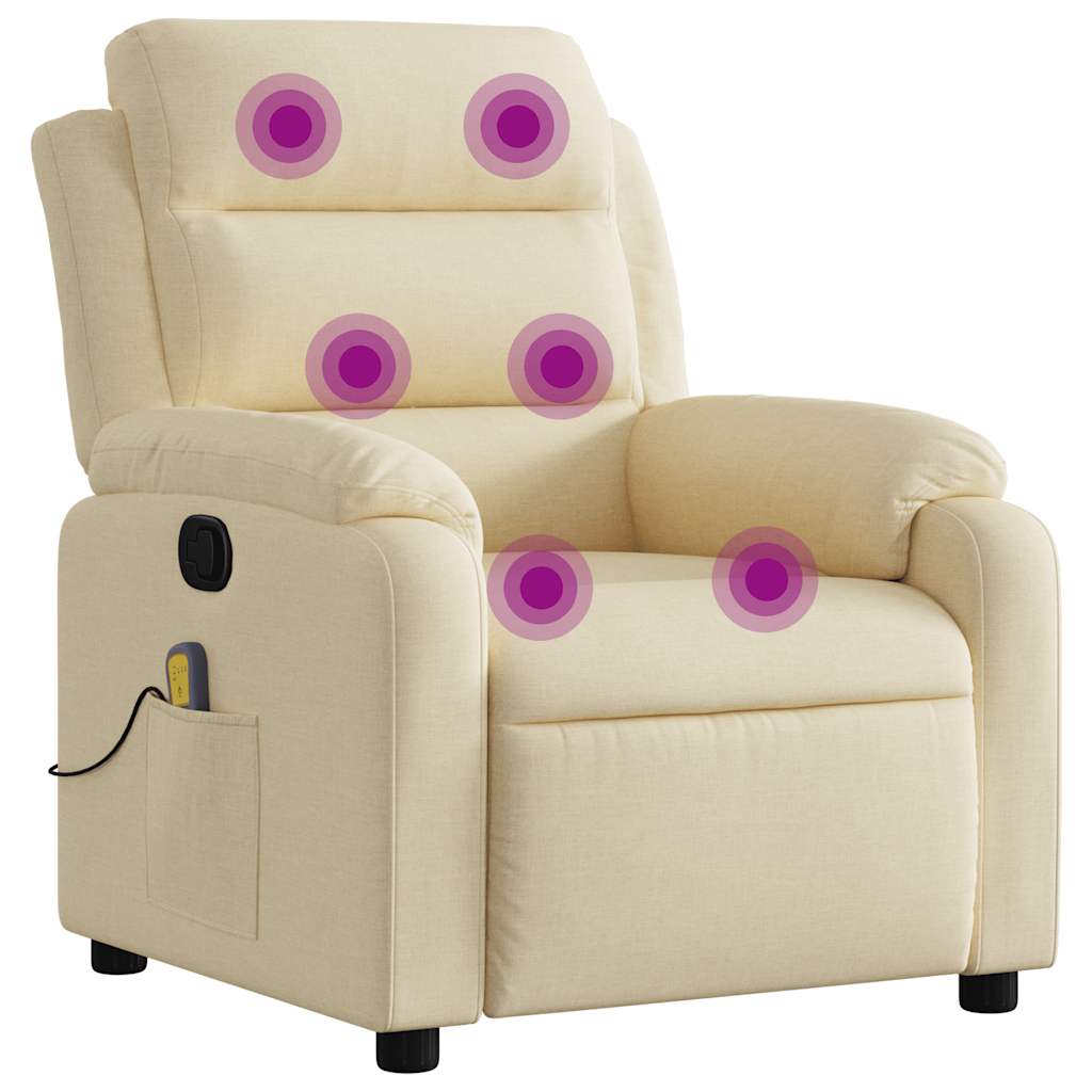 vidaXL Masážní polohovací křeslo krémové textil