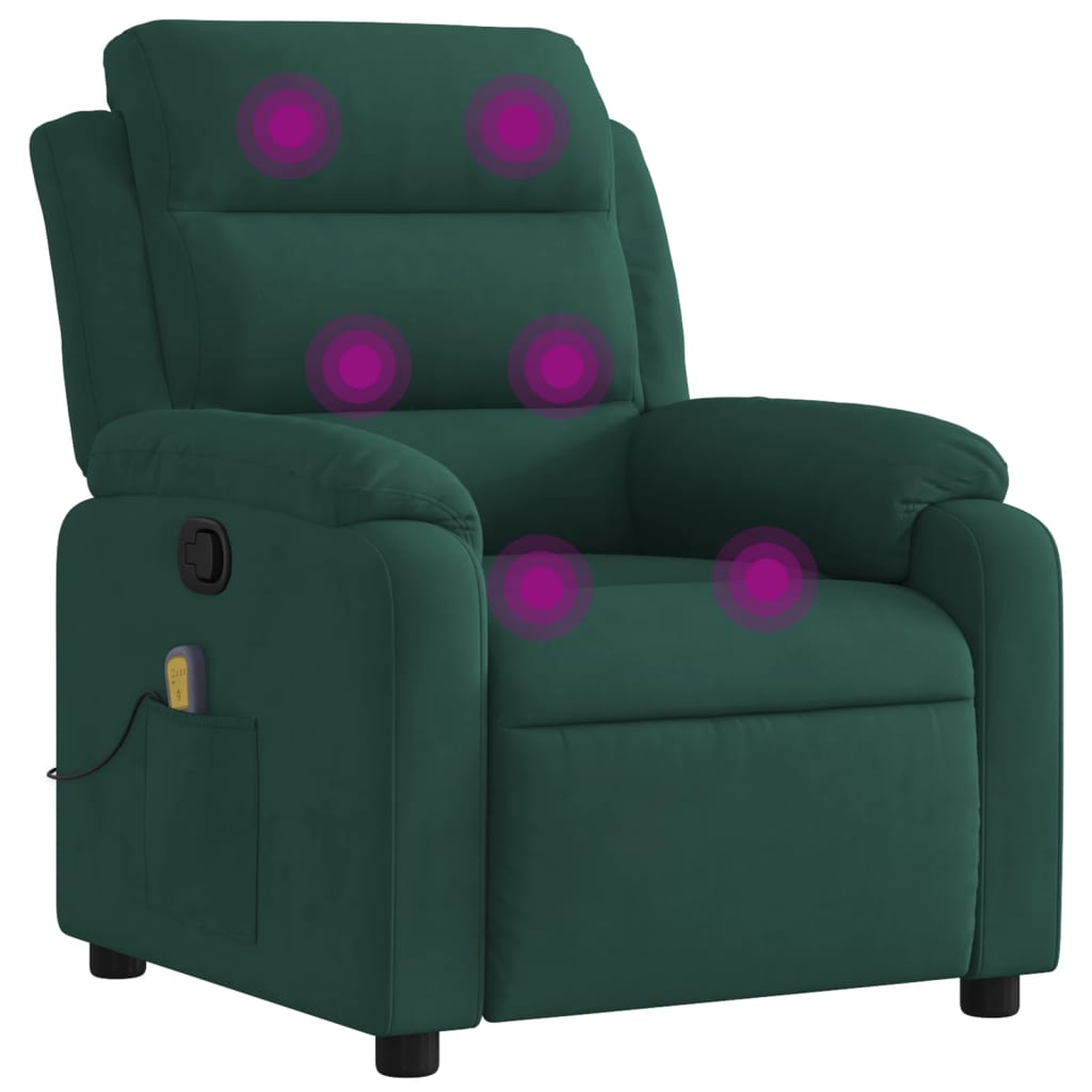 vidaXL Massage Recliner Chair Dark Green Velvet