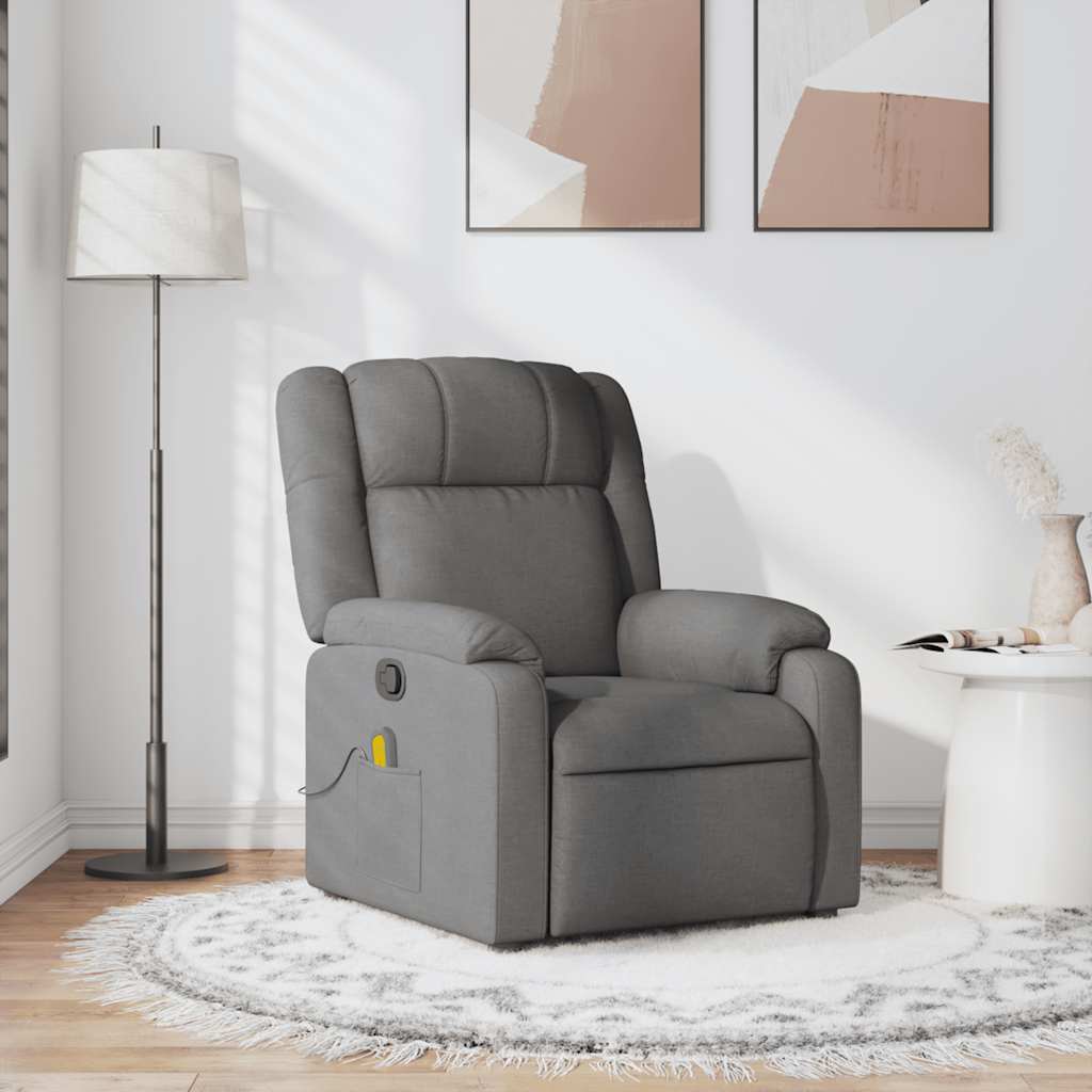 vidaXL Fotoliu de masaj rabatabil, gri închis, material textil