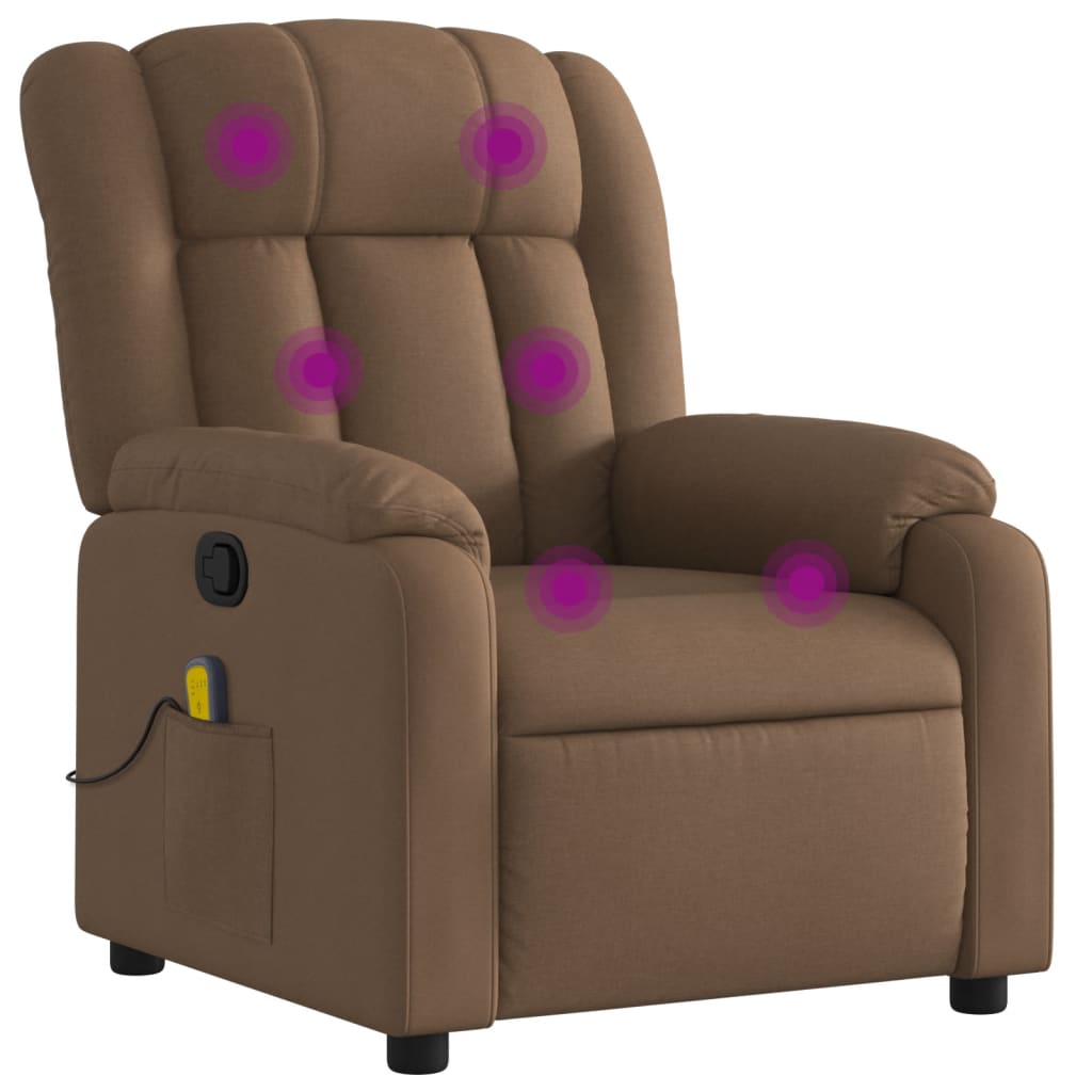 vidaXL Masážní polohovací křeslo hnědé textil