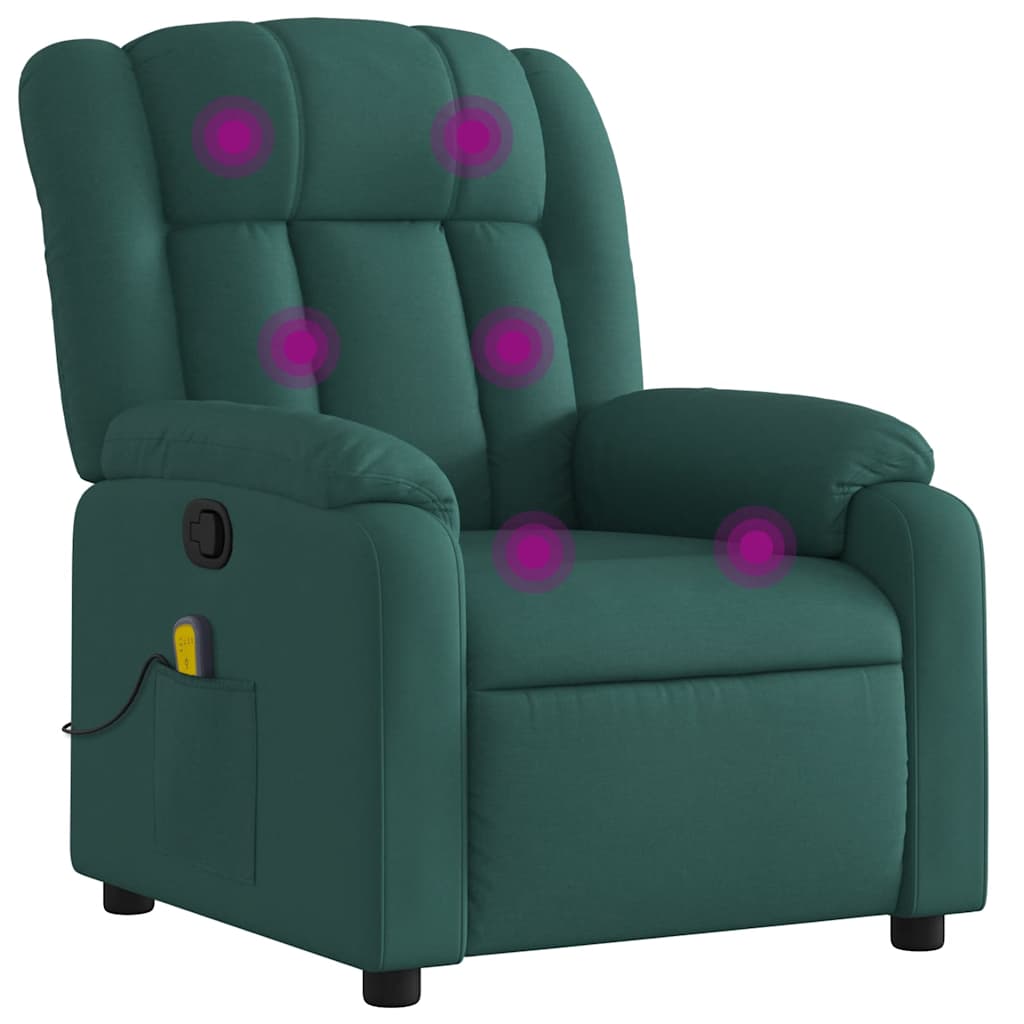 vidaXL Masážní polohovací křeslo tmavě zelené textil