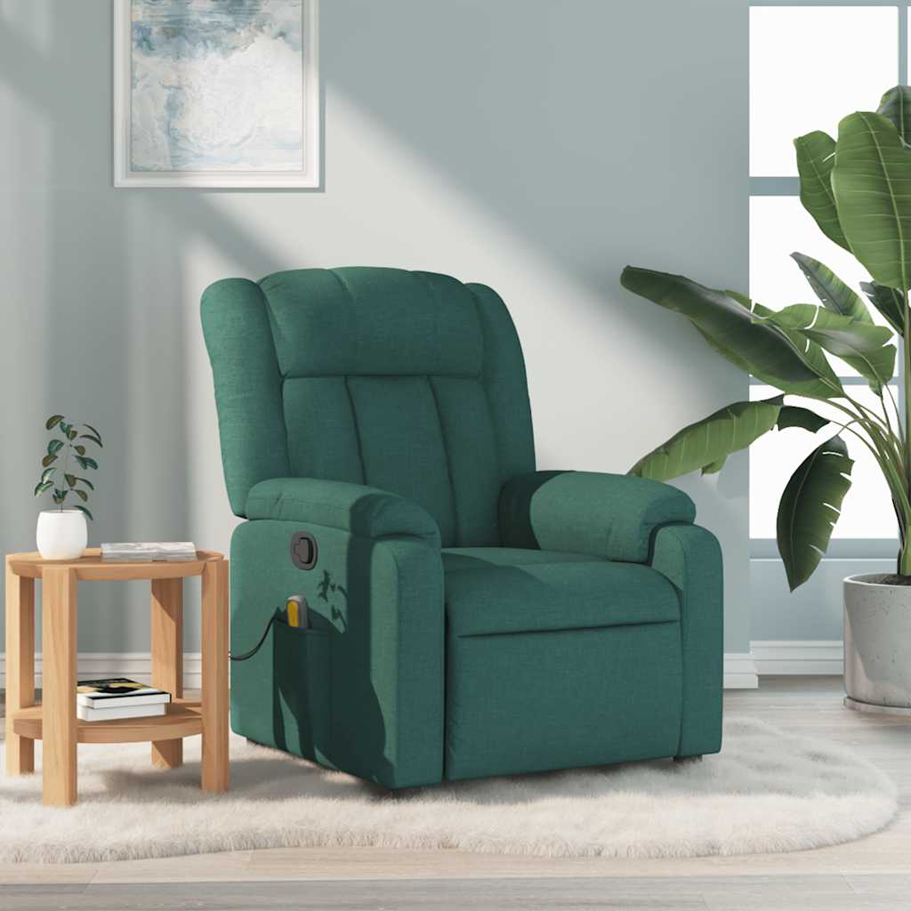 vidaXL Fotoliu de masaj rabatabil, verde închis, material textil
