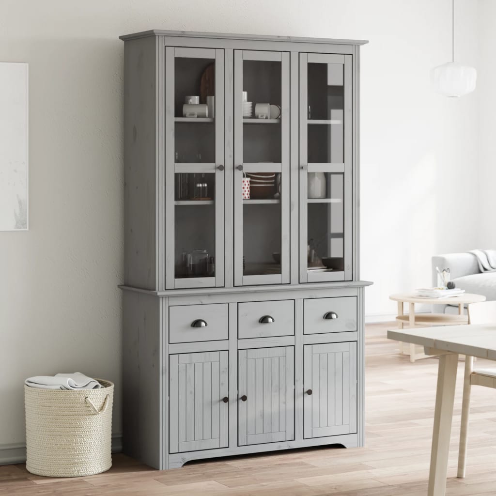 Highboard BODO Grau 115,5x43x200,5 cm Massivholz Kiefer