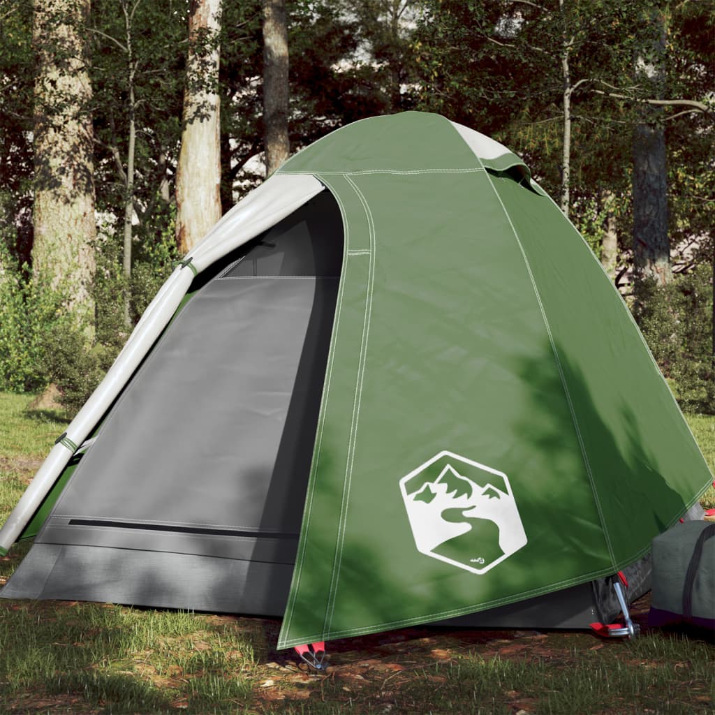 vidaXL Cort camping, 2 persoane, verde, țesătură opacă, impermeabil