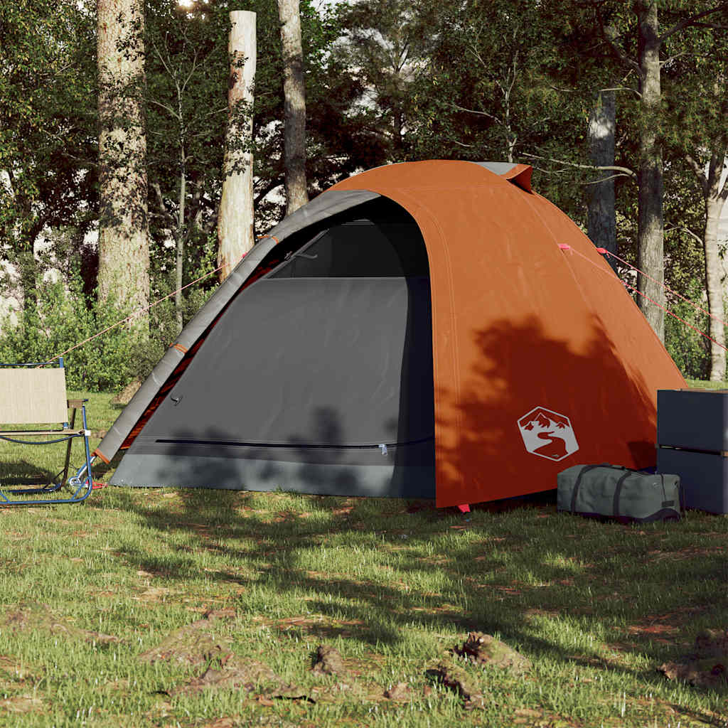 vidaXL Cort de camping pentru 4 persoane, gri/portocaliu, impermeabil