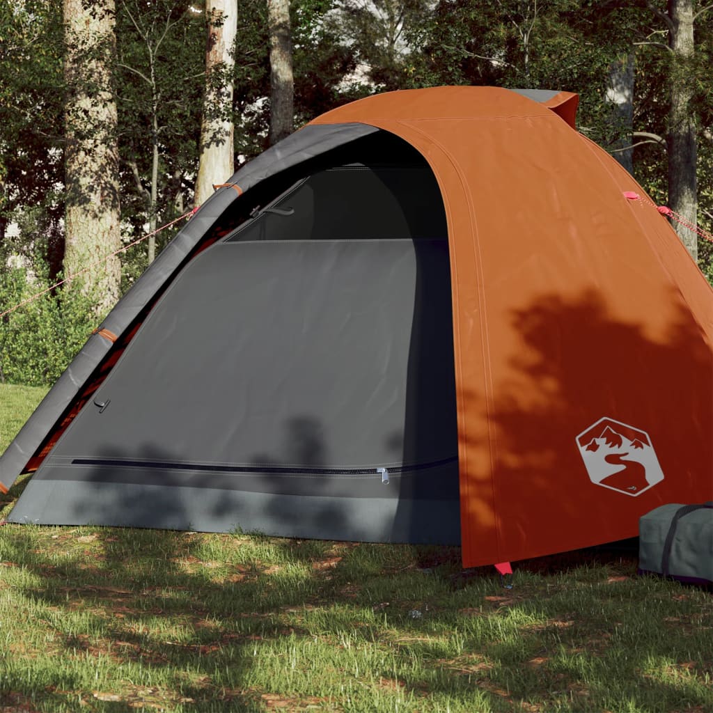 vidaXL Cort camping, 4 persoane, gri/oranj, țesătură opacă impermeabil