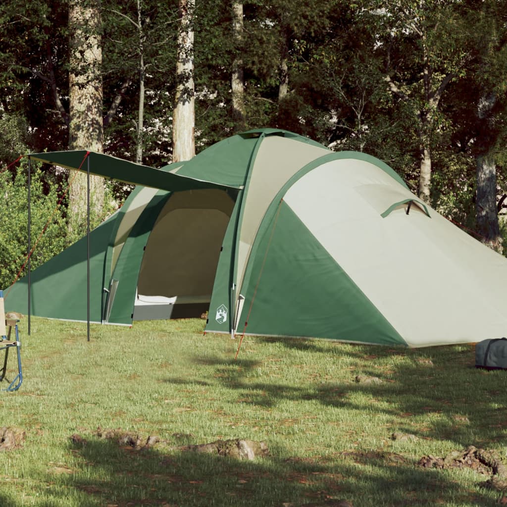 vidaXL Cort camping, 6 persoane, verde, țesătură opacă, impermeabil