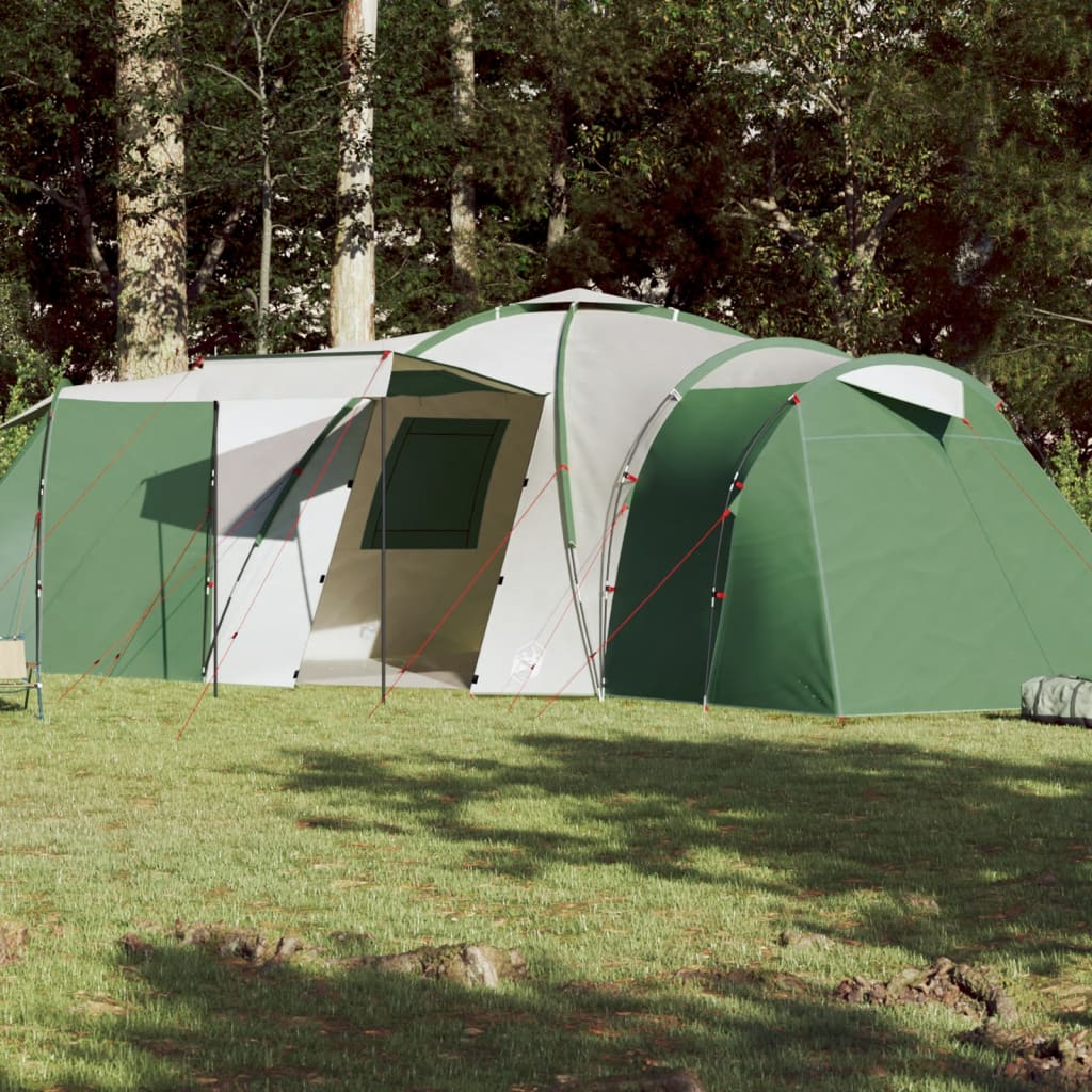 vidaXL Cort camping, 12 persoane, verde, țesătură opacă, impermeabil