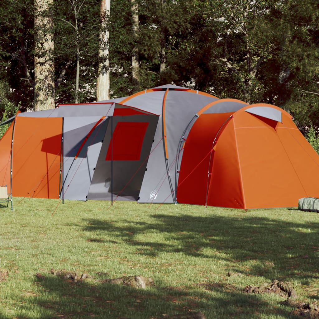 vidaXL Cort de camping pentru 12 persoane, gri/portocaliu, impermeabil