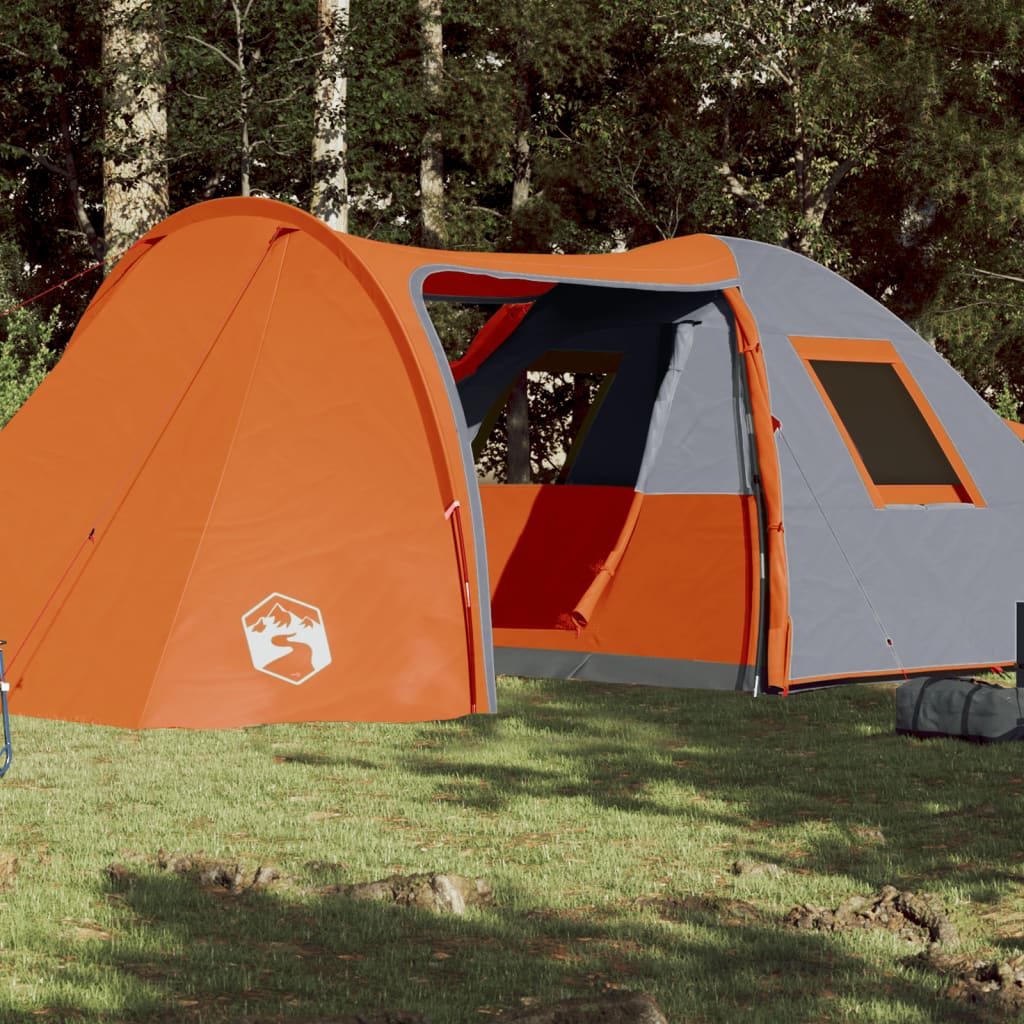 vidaXL Cort camping, 6 persoane, gri/oranj, țesătură opacă impermeabil