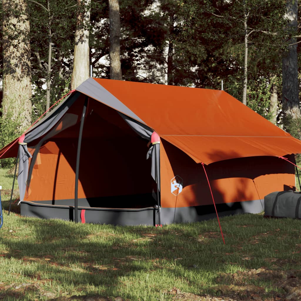 vidaXL Cort de camping 2 pers., gri/oranj, impermeabil, setare rapidă