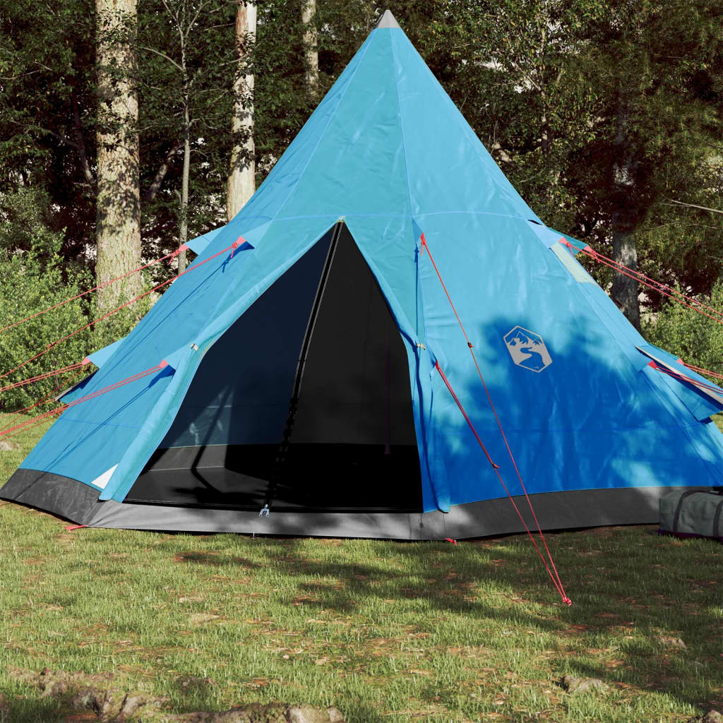vidaXL Cort de camping 4 persoane albastru, 367x367x259 cm, tafta 185T
