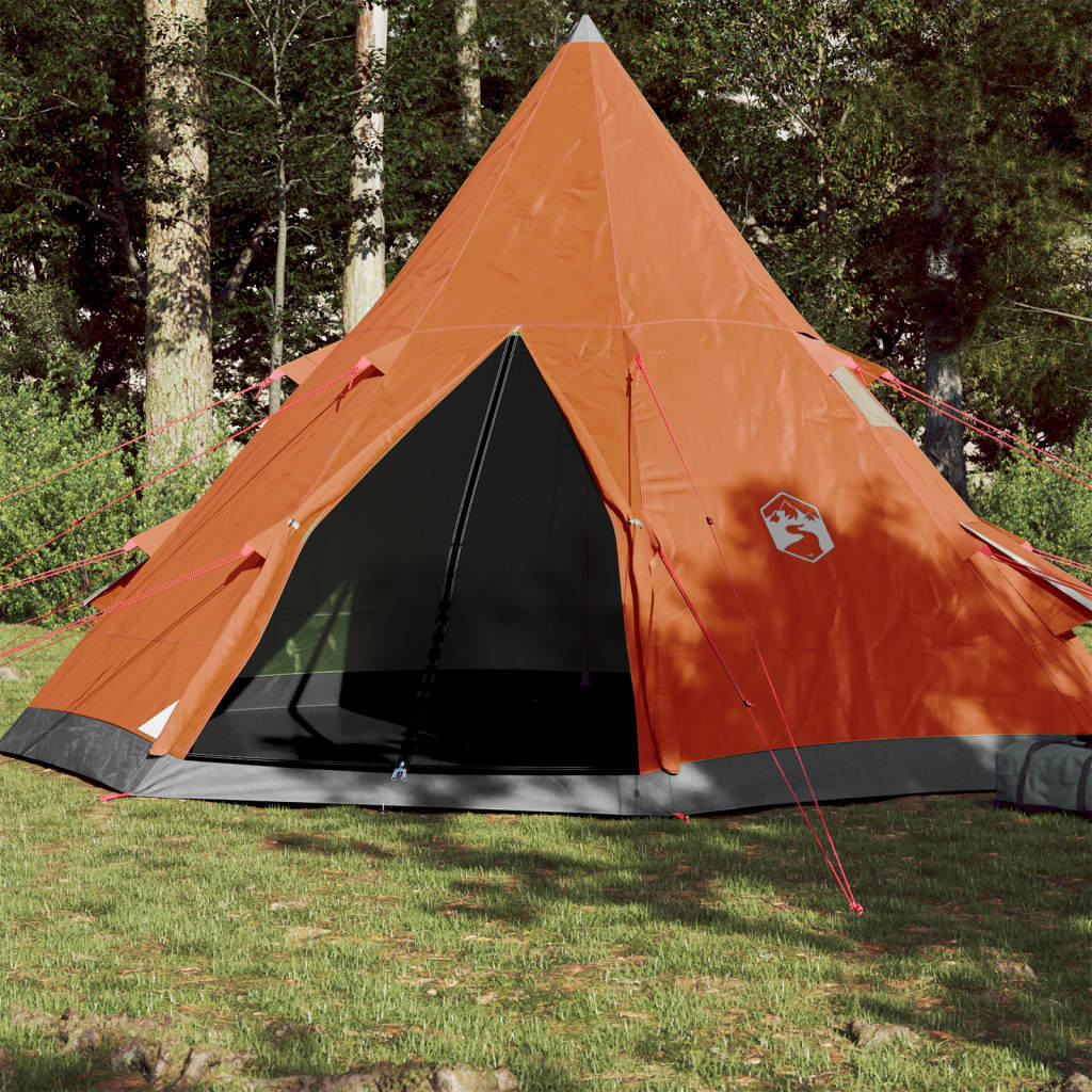 Campingzelt 4 Personen Grau & Orange 367x367x259 cm 185T Taft