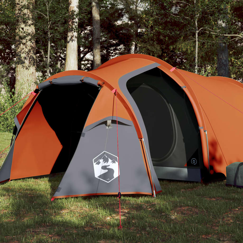 vidaXL Cort camping, 3 persoane, gri/oranj, țesătură opacă impermeabil