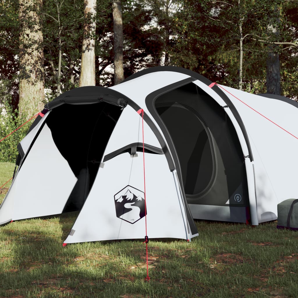 vidaXL Cort camping tunel 3 persoane, alb, țesătură opacă, impermeabil