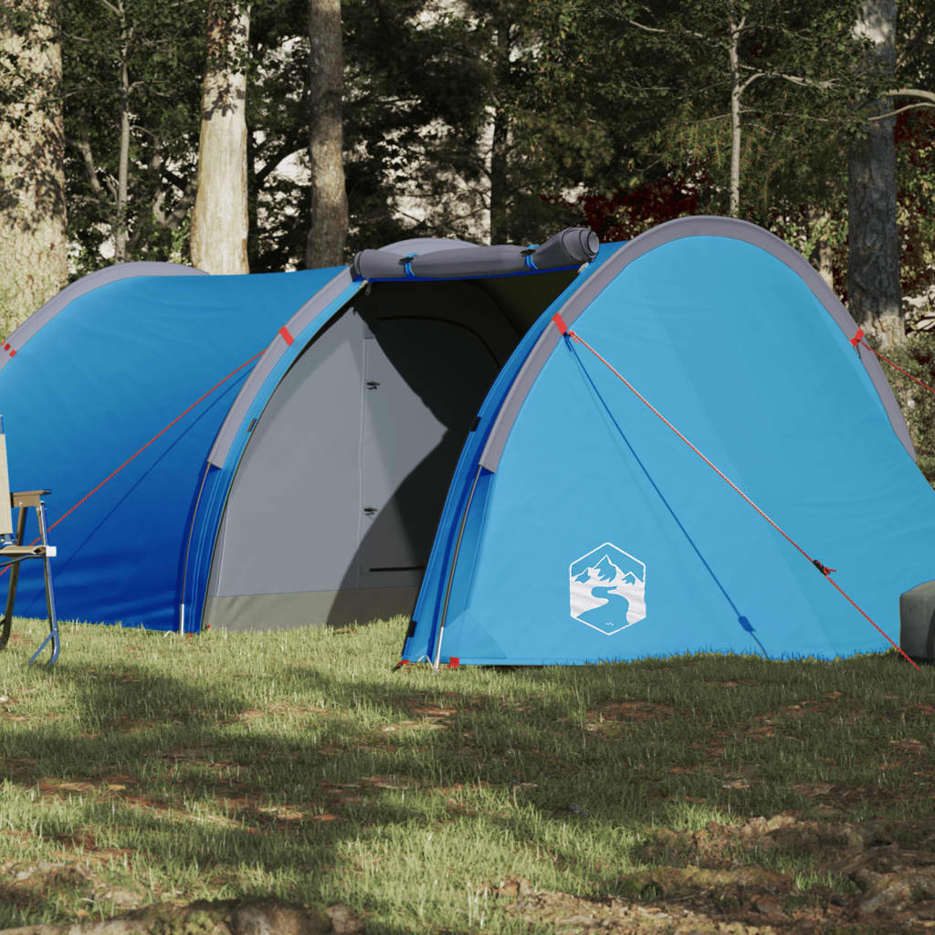 vidaXL Cort de camping 4 persoane albastru, 405x170x106 cm, tafta 185T