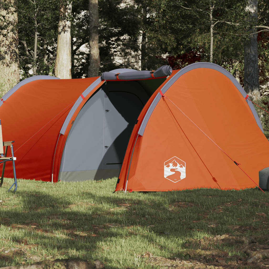vidaXL Cort camping 4 persoane gri/portocaliu 405x170x106cm tafta 185T