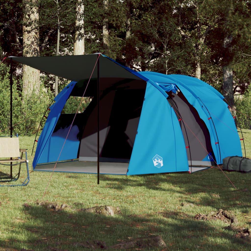 vidaXL Cort de camping 4 persoane albastru, 420x260x153 cm, tafta 185T