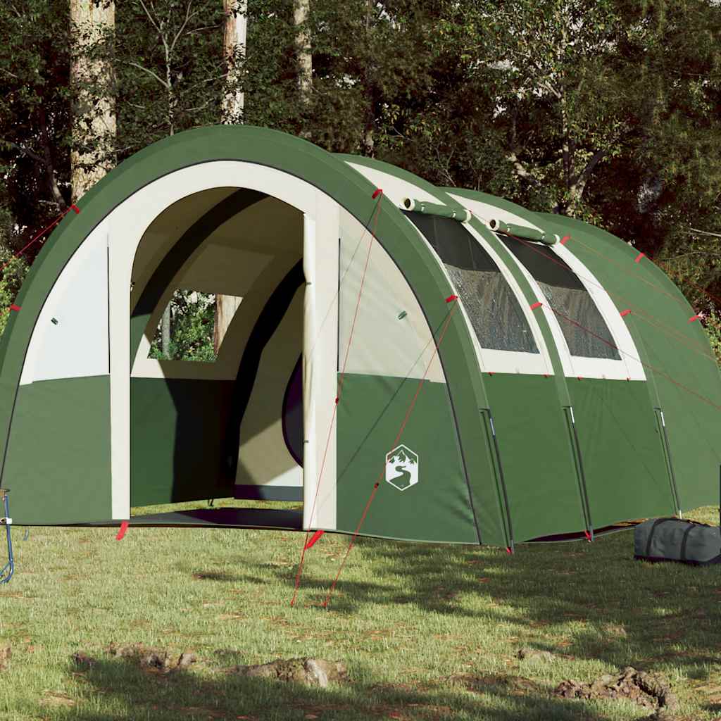 vidaXL Cort de camping tunel pentru 4 persoane, verde, impermeabil