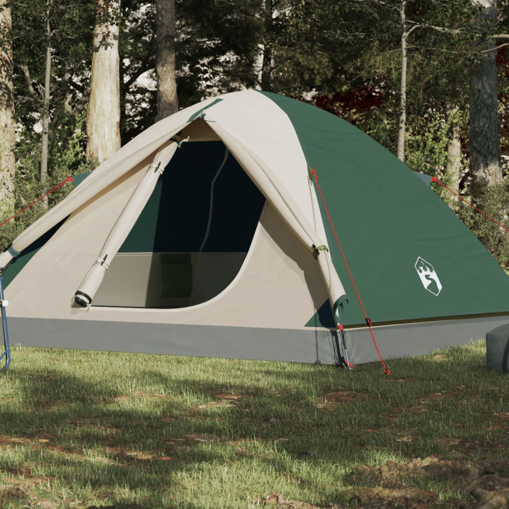 4: vidaXL 3-personers campingtelt 240x217x120 cm 185T taft grøn