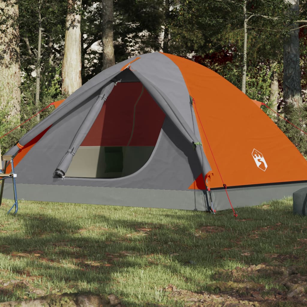 7: vidaXL 6-personers campingtelt 348x340x190 cm 190T taft grå og orange