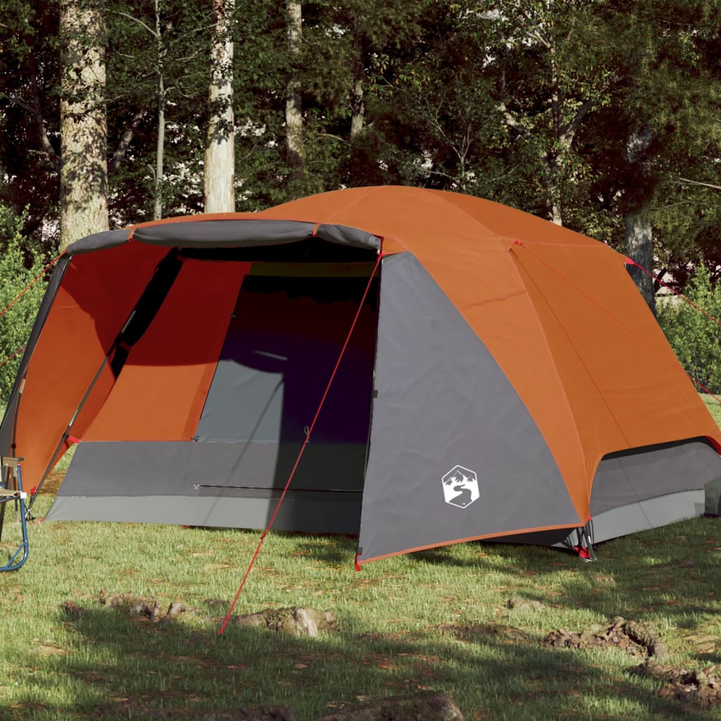 18: vidaXL 4-personers campingtelt 350x280x155 cm 190T taft grå og orange