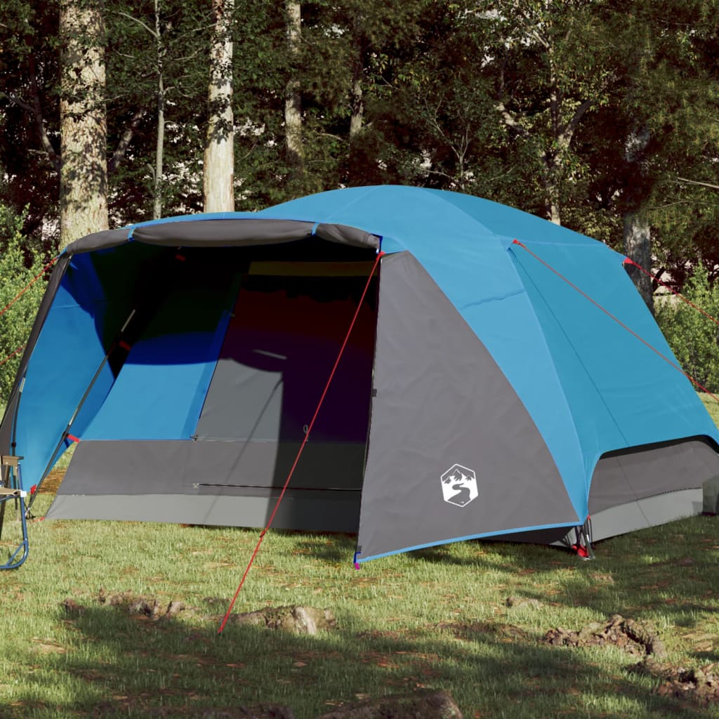 vidaXL Cort de camping 6 persoane albastru, 412x370x190 cm, tafta 190T