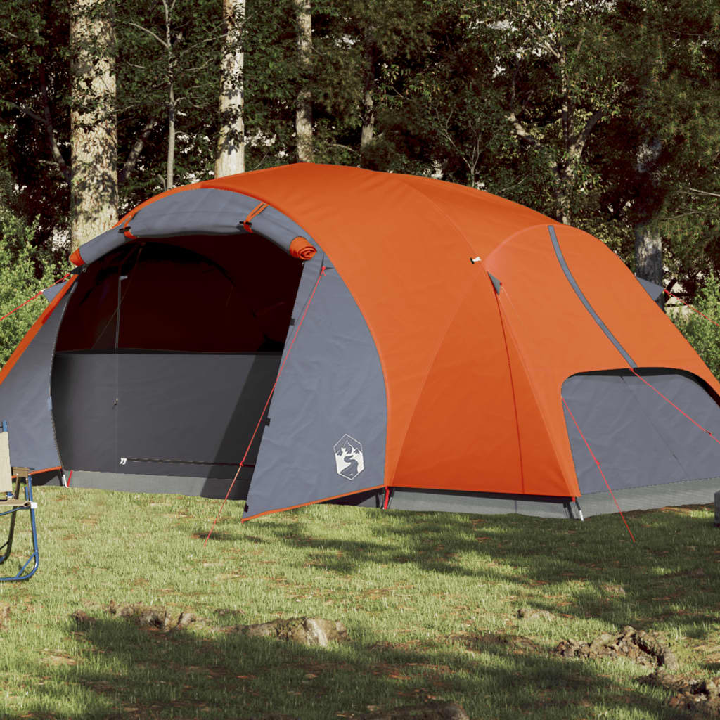 vidaXL Cort camping, 8 persoane, gri/oranj, țesătură opacă impermeabil