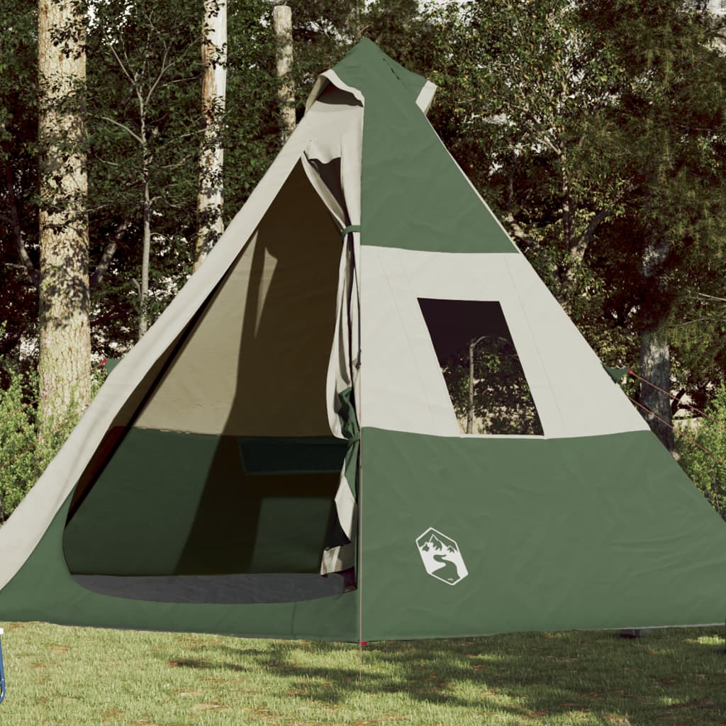 vidaXL Cort de camping 7 persoane, verde, 350x350x280 cm, tafta 185T
