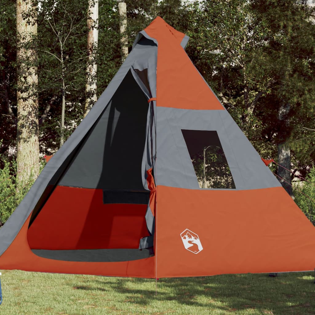 vidaXL Cort camping 7 persoane gri/portocaliu 350x350x280cm tafta 185T