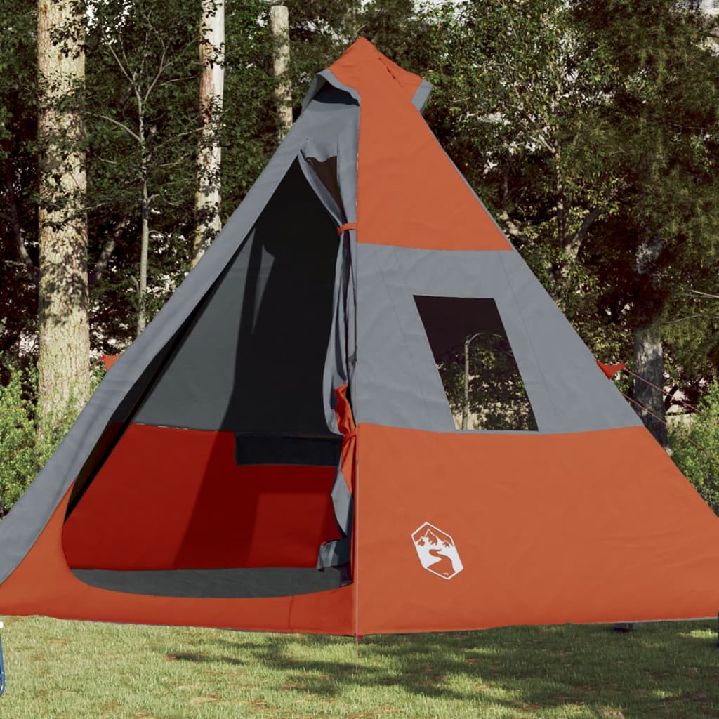 Campingzelt 7 Personen Grau & Orange 350x350x280 cm 185T Taft