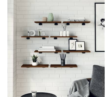 vidaXL Rafturi de perete, 8 buc., stejar maro, 40x20x1,5 cm, lemn