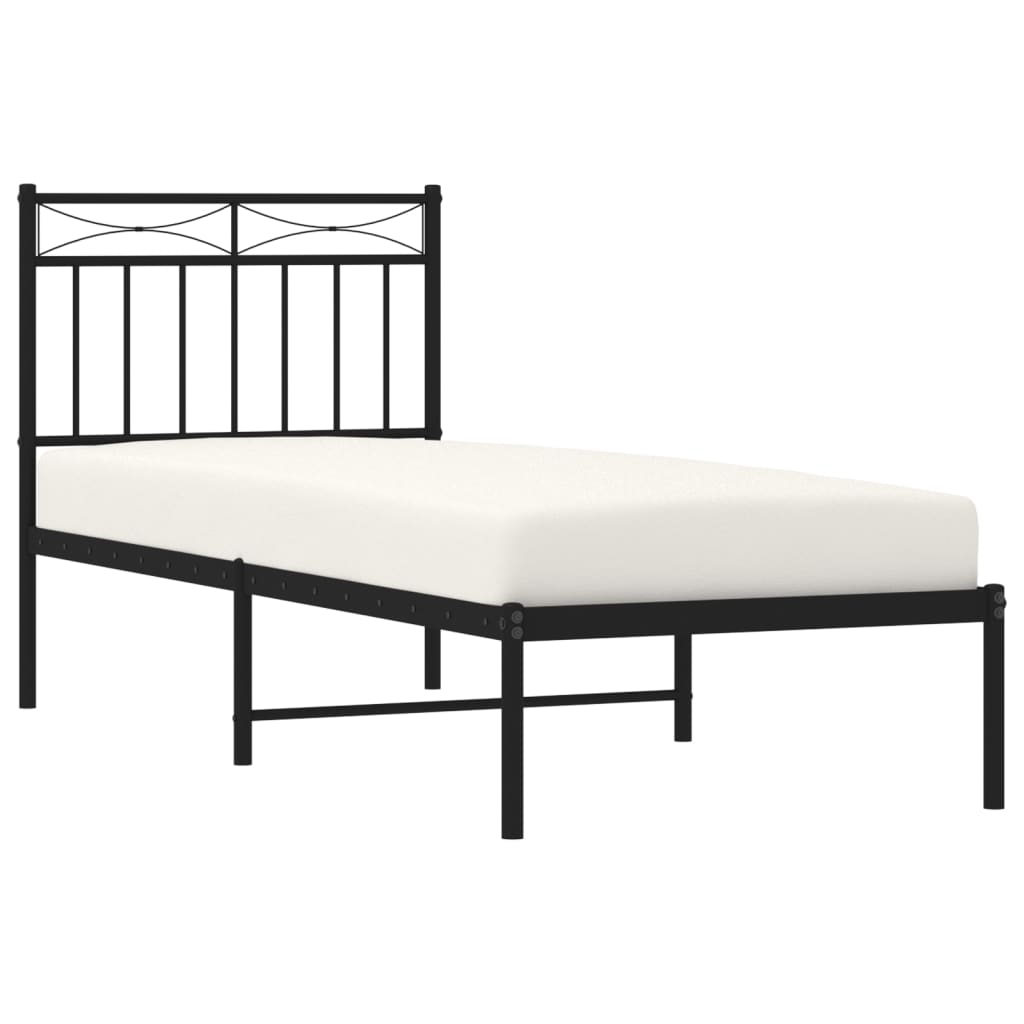 vidaXL Bedframe met hoofdbord metaal zwart 75x190 cm afbeelding