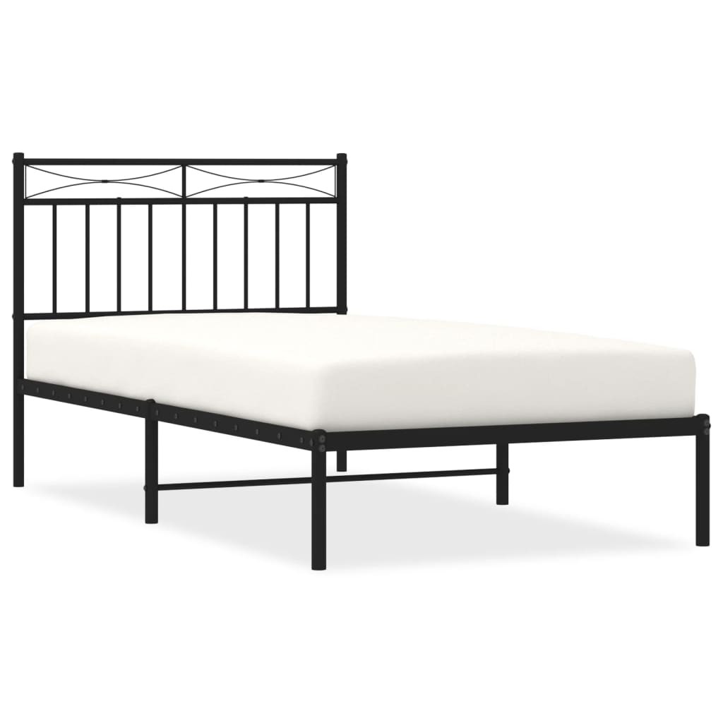 vidaXL Metal Bed Frame without Mattress with Headboard Black 39.4"x74.8"