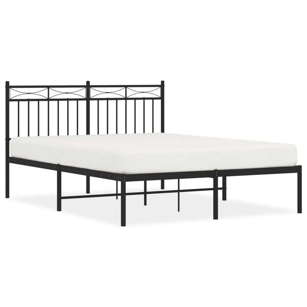 vidaXL Metal Bed Frame without Mattress with Headboard Black 53.1"x74.8"