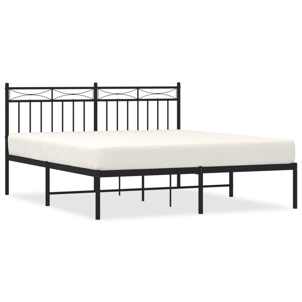 vidaXL Metal Bed Frame without Mattress with Headboard Black 59.1"x78.7"