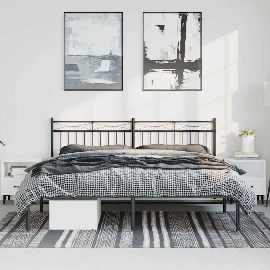 vidaXL Bedframe met hoofdbord metaal zwart 193x203 cm, foto 2