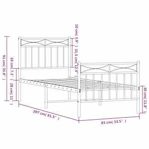 Kovový rám postele s hlavovým a nožním čelem černý 80 x 200 cm - obrázek 9