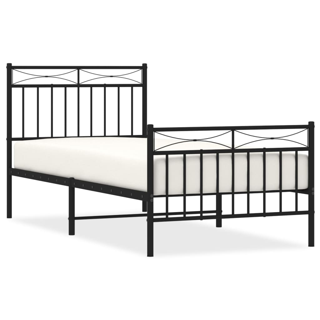 vidaXL Bedframe met hoofd- en voeteneinde metaal zwart 90x200 cm, foto 3