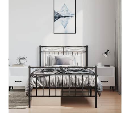 vidaXL gultas rāmis ar galvgali un kājgali, melns metāls, 100x190 cm