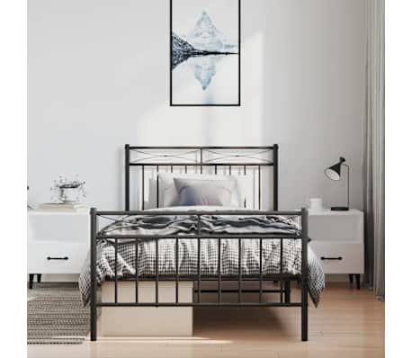 vidaXL Bedframe met hoofd- en voeteneinde metaal zwart 100x200 cm