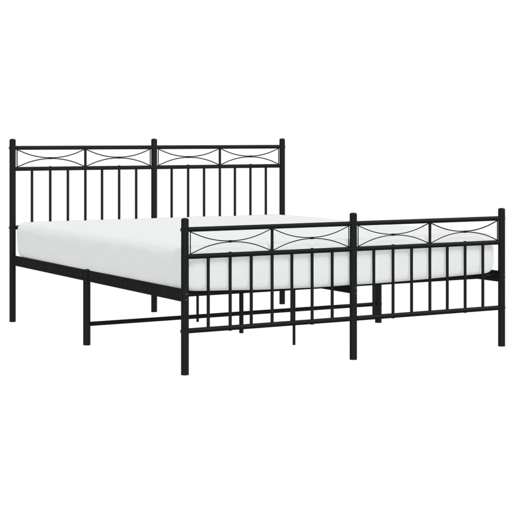 vidaXL Metal Bed Frame with Headboard and Footboard Black 160x200 cm