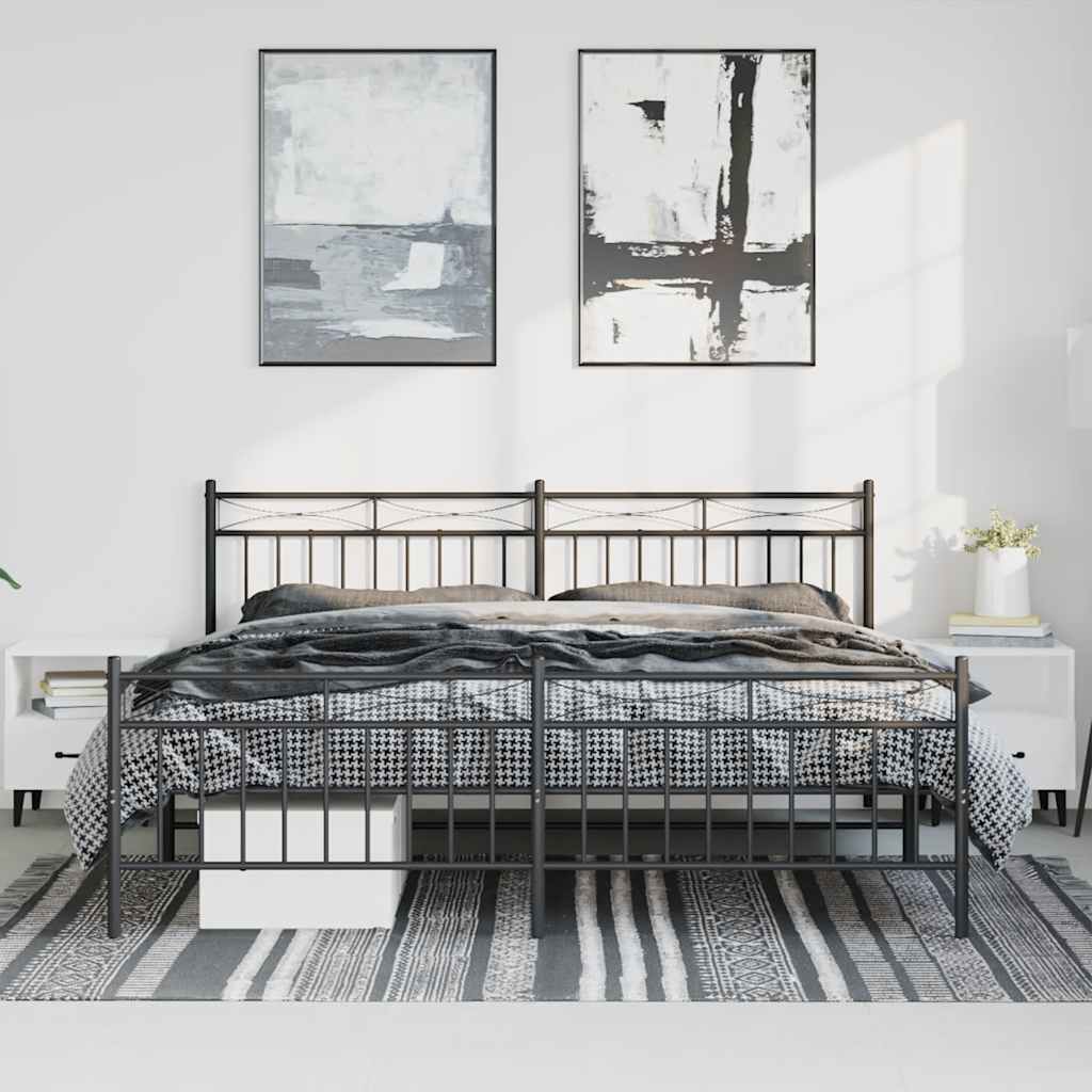 vidaXL Bedframe met hoofd- en voeteneinde metaal zwart 183x213 cm afbeelding