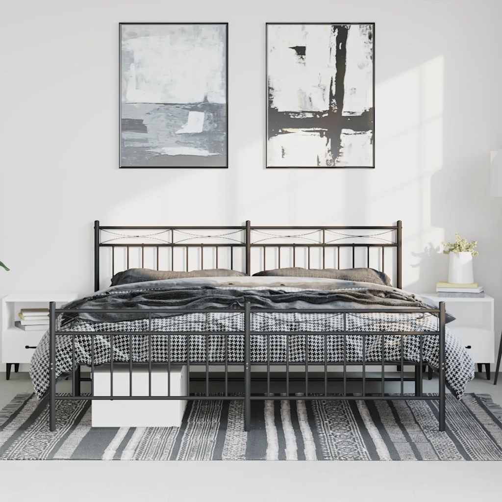 vidaXL Bedframe met hoofd- en voeteneinde metaal zwart 193x203 cm afbeelding