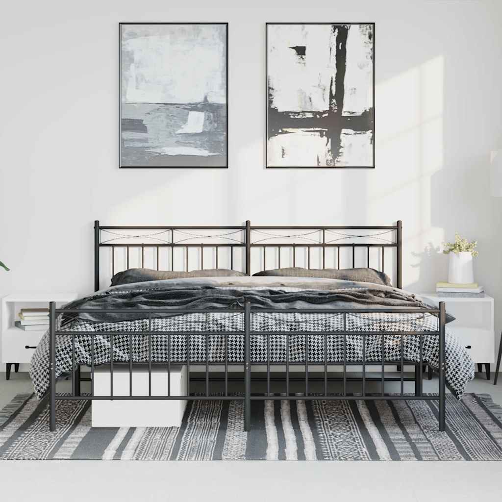 vidaXL Bedframe met hoofd- en voeteneinde metaal zwart 193x203 cm, foto 2
