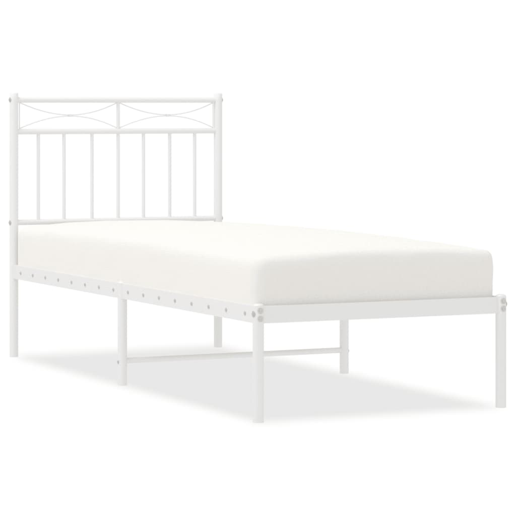 Cadru de pat metalic cu tăblie, alb, 75×190 cm